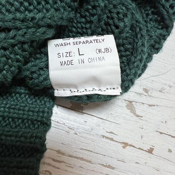 CHOLES Vestidos - Green - Cable Knit Sweater - Drop Sleeve - Mock Turtle Neck L - Picture 13 of 13